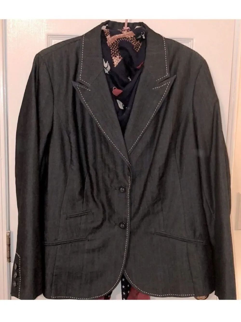 Tommy Hilfiger 16 Business Casual Two Button Front Collared Denim Jacket Blazer